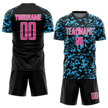 Load image into Gallery viewer, Custom Black Pink Sky Blue-White Liquid Fluid Pattern Sports Sublimation Soccer Uniform Jersey