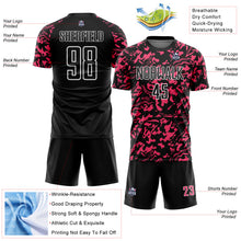 Load image into Gallery viewer, Custom Black Neon Pink-White Liquid Fluid Pattern Sports Sublimation Soccer Uniform Jersey