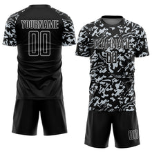 Загрузить изображение в средство просмотра галереи, Custom Black Silver-White Liquid Fluid Pattern Sports Sublimation Soccer Uniform Jersey