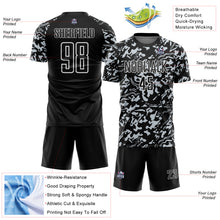 Загрузить изображение в средство просмотра галереи, Custom Black Silver-White Liquid Fluid Pattern Sports Sublimation Soccer Uniform Jersey