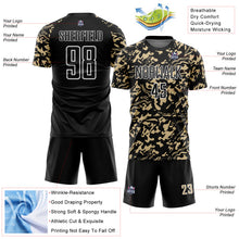 Laden Sie das Bild in den Galerie-Viewer, Custom Black Vegas Gold-White Liquid Fluid Pattern Sports Sublimation Soccer Uniform Jersey