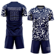 Загрузить изображение в средство просмотра галереи, Custom Navy White Liquid Fluid Pattern Sports Sublimation Soccer Uniform Jersey
