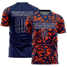 Load image into Gallery viewer, Custom Navy Orange-White Liquid Fluid Pattern Sports Sublimation Soccer Uniform Jersey