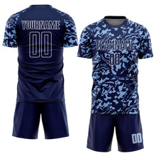 Load image into Gallery viewer, Custom Navy Light Blue-White Liquid Fluid Pattern Sports Sublimation Soccer Uniform Jersey