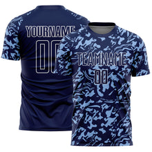 Load image into Gallery viewer, Custom Navy Light Blue-White Liquid Fluid Pattern Sports Sublimation Soccer Uniform Jersey