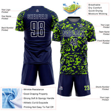 Load image into Gallery viewer, Custom Navy Neon Green-White Liquid Fluid Pattern Sports Sublimation Soccer Uniform Jersey