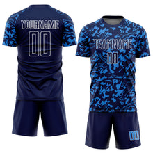Load image into Gallery viewer, Custom Navy Powder Blue-White Liquid Fluid Pattern Sports Sublimation Soccer Uniform Jersey
