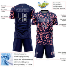 Load image into Gallery viewer, Custom Navy Medium Pink-White Liquid Fluid Pattern Sports Sublimation Soccer Uniform Jersey