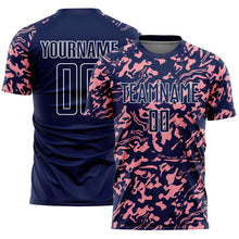 Load image into Gallery viewer, Custom Navy Medium Pink-White Liquid Fluid Pattern Sports Sublimation Soccer Uniform Jersey