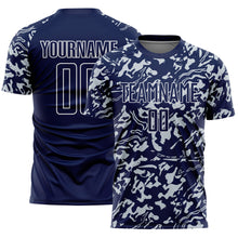 Загрузить изображение в средство просмотра галереи, Custom Navy Silver-White Liquid Fluid Pattern Sports Sublimation Soccer Uniform Jersey