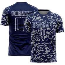 Load image into Gallery viewer, Custom Navy Gray-White Liquid Fluid Pattern Sports Sublimation Soccer Uniform Jersey