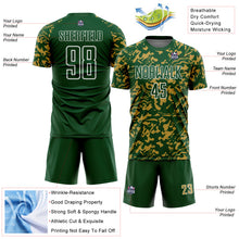 Load image into Gallery viewer, Custom Green Old Gold-White Liquid Fluid Pattern Sports Sublimation Soccer Uniform Jersey