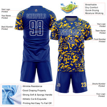 Charger l'image dans la galerie, Custom Royal Yellow-White Liquid Fluid Pattern Sports Sublimation Soccer Uniform Jersey