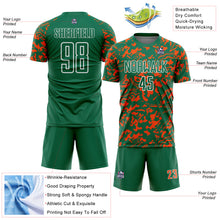 Загрузить изображение в средство просмотра галереи, Custom Kelly Green Orange-White Liquid Fluid Pattern Sports Sublimation Soccer Uniform Jersey
