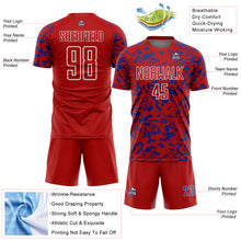 Load image into Gallery viewer, Custom Red Royal-White Liquid Fluid Pattern Sports Sublimation Soccer Uniform Jersey