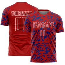 Load image into Gallery viewer, Custom Red Royal-White Liquid Fluid Pattern Sports Sublimation Soccer Uniform Jersey