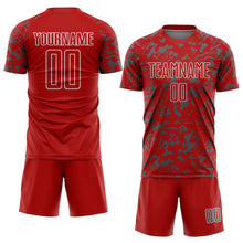 Load image into Gallery viewer, Custom Red Steel Gray-White Liquid Fluid Pattern Sports Sublimation Soccer Uniform Jersey