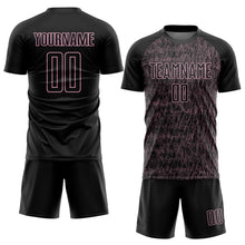 Load image into Gallery viewer, Custom Black Light Pink Abstract Scribble Curve Line Pattern Sports Sublimation Soccer Uniform Jersey