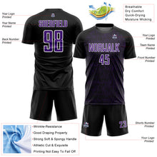 Laden Sie das Bild in den Galerie-Viewer, Custom Black Purple-White Abstract Scribble Curve Line Pattern Sports Sublimation Soccer Uniform Jersey