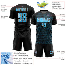 Load image into Gallery viewer, Custom Black Sky Blue-White Abstract Scribble Curve Line Pattern Sports Sublimation Soccer Uniform Jersey