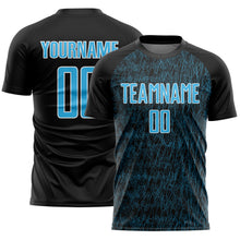 Load image into Gallery viewer, Custom Black Sky Blue-White Abstract Scribble Curve Line Pattern Sports Sublimation Soccer Uniform Jersey
