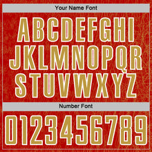 Загрузить изображение в средство просмотра галереи, Custom Red Old Gold-White Abstract Scribble Curve Line Pattern Sports Sublimation Soccer Uniform Jersey