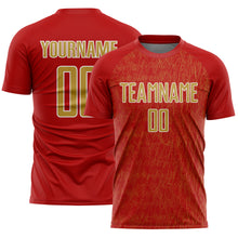 Загрузить изображение в средство просмотра галереи, Custom Red Old Gold-White Abstract Scribble Curve Line Pattern Sports Sublimation Soccer Uniform Jersey
