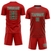 Charger l'image dans la galerie, Custom Red Kelly Green-White Abstract Scribble Curve Line Pattern Sports Sublimation Soccer Uniform Jersey
