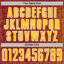 Загрузить изображение в средство просмотра галереи, Custom Crimson Gold-White Abstract Scribble Curve Line Pattern Sports Sublimation Soccer Uniform Jersey