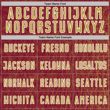 Загрузить изображение в средство просмотра галереи, Custom Crimson Old Gold-White Abstract Scribble Curve Line Pattern Sports Sublimation Soccer Uniform Jersey