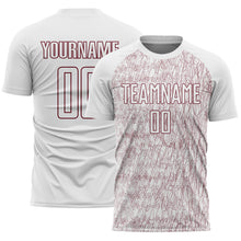 Загрузить изображение в средство просмотра галереи, Custom White Burgundy Abstract Scribble Curve Line Pattern Sports Sublimation Soccer Uniform Jersey