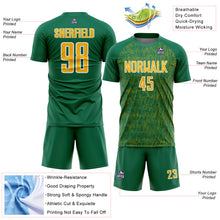 Загрузить изображение в средство просмотра галереи, Custom Kelly Green Gold-White Abstract Scribble Curve Line Pattern Sports Sublimation Soccer Uniform Jersey