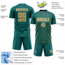 Загрузить изображение в средство просмотра галереи, Custom Teal Old Gold-White Abstract Scribble Curve Line Pattern Sports Sublimation Soccer Uniform Jersey