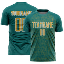 Загрузить изображение в средство просмотра галереи, Custom Teal Old Gold-White Abstract Scribble Curve Line Pattern Sports Sublimation Soccer Uniform Jersey