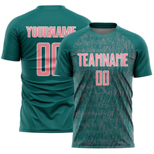 Загрузить изображение в средство просмотра галереи, Custom Teal Medium Pink-White Abstract Scribble Curve Line Pattern Sports Sublimation Soccer Uniform Jersey