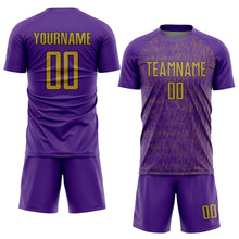 Charger l'image dans la galerie, Custom Purple Old Gold-Black Abstract Scribble Curve Line Pattern Sports Sublimation Soccer Uniform Jersey