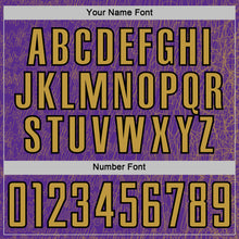 Charger l'image dans la galerie, Custom Purple Old Gold-Black Abstract Scribble Curve Line Pattern Sports Sublimation Soccer Uniform Jersey