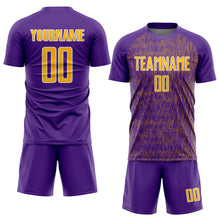 Load image into Gallery viewer, Custom Purple Gold-White Abstract Scribble Curve Line Pattern Sports Sublimation Soccer Uniform Jersey
