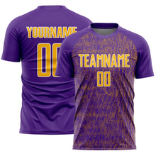 Load image into Gallery viewer, Custom Purple Gold-White Abstract Scribble Curve Line Pattern Sports Sublimation Soccer Uniform Jersey