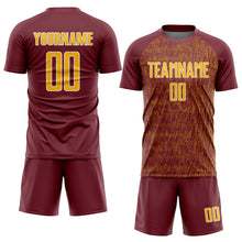 Загрузить изображение в средство просмотра галереи, Custom Burgundy Gold-White Abstract Scribble Curve Line Pattern Sports Sublimation Soccer Uniform Jersey