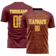 Загрузить изображение в средство просмотра галереи, Custom Burgundy Gold-White Abstract Scribble Curve Line Pattern Sports Sublimation Soccer Uniform Jersey