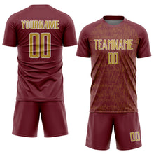 Загрузить изображение в средство просмотра галереи, Custom Burgundy Old Gold-White Abstract Scribble Curve Line Pattern Sports Sublimation Soccer Uniform Jersey