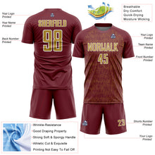 Загрузить изображение в средство просмотра галереи, Custom Burgundy Old Gold-White Abstract Scribble Curve Line Pattern Sports Sublimation Soccer Uniform Jersey