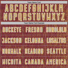 Загрузить изображение в средство просмотра галереи, Custom Burgundy Old Gold-White Abstract Scribble Curve Line Pattern Sports Sublimation Soccer Uniform Jersey