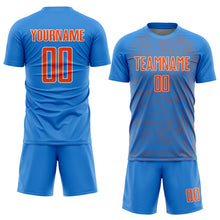 Charger l'image dans la galerie, Custom Powder Blue Orange-White Abstract Scribble Curve Line Pattern Sports Sublimation Soccer Uniform Jersey