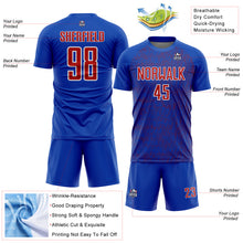 Charger l'image dans la galerie, Custom Thunder Blue Red-White Abstract Scribble Curve Line Pattern Sports Sublimation Soccer Uniform Jersey