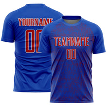 Charger l'image dans la galerie, Custom Thunder Blue Red-White Abstract Scribble Curve Line Pattern Sports Sublimation Soccer Uniform Jersey