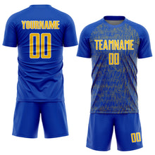 Загрузить изображение в средство просмотра галереи, Custom Thunder Blue Yellow-White Abstract Scribble Curve Line Pattern Sports Sublimation Soccer Uniform Jersey