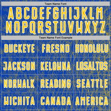 Загрузить изображение в средство просмотра галереи, Custom Thunder Blue Yellow-White Abstract Scribble Curve Line Pattern Sports Sublimation Soccer Uniform Jersey