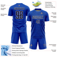 Laden Sie das Bild in den Galerie-Viewer, Custom Thunder Blue Navy-White Abstract Scribble Curve Line Pattern Sports Sublimation Soccer Uniform Jersey